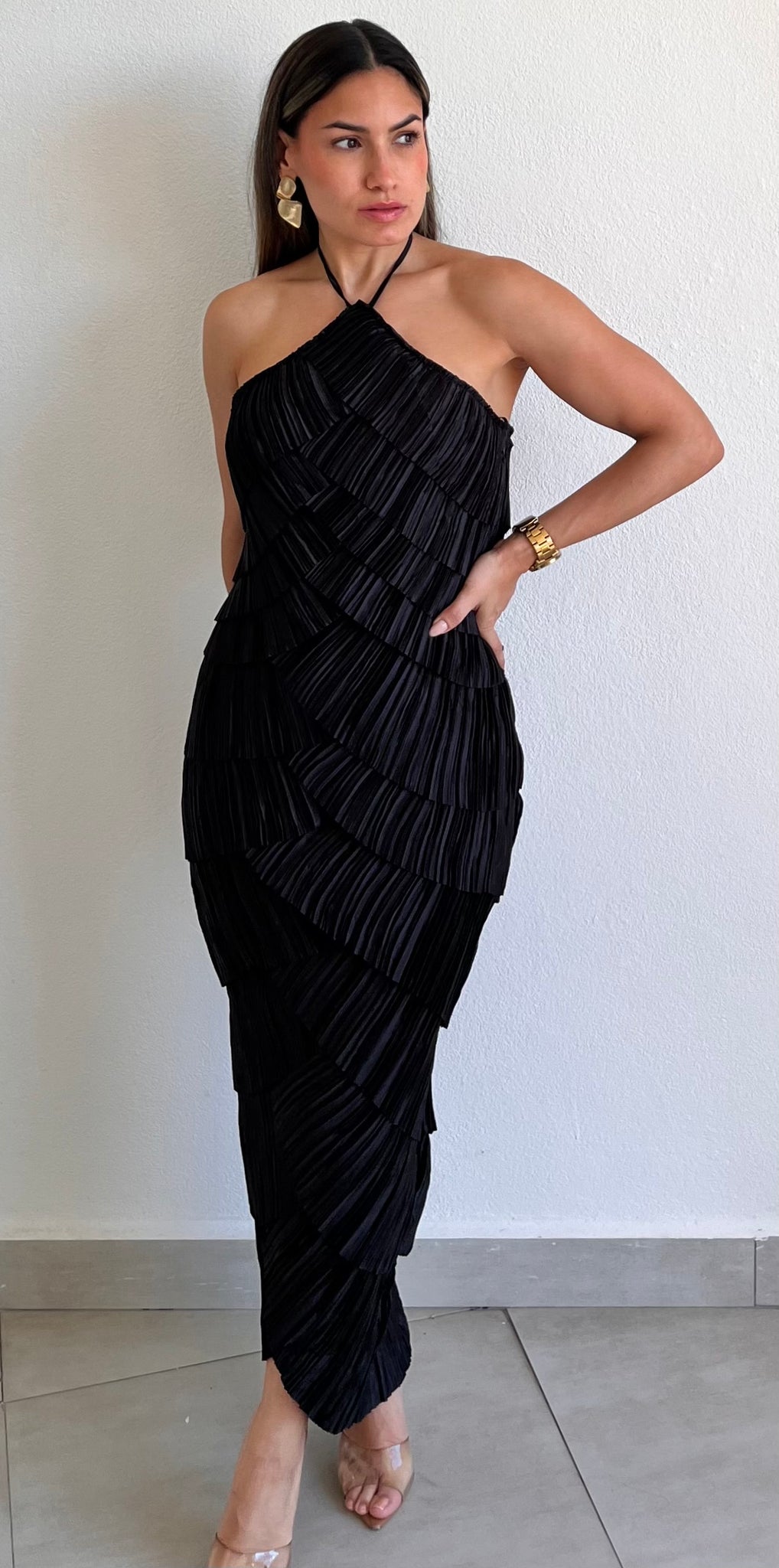 No Introductions Black Ruffled Midi Dress