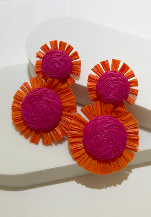 Sunny Statement Pink & Orange Raffia Earrings