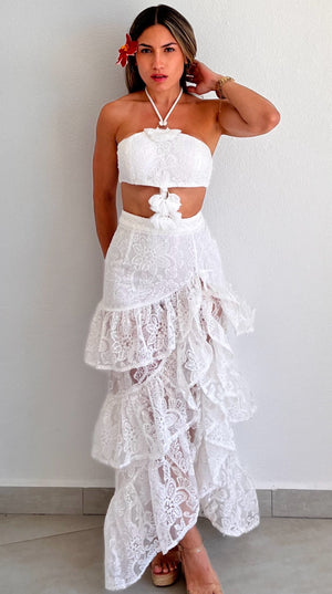 Ticket to Paradise White Embroidered Maxi Dress
