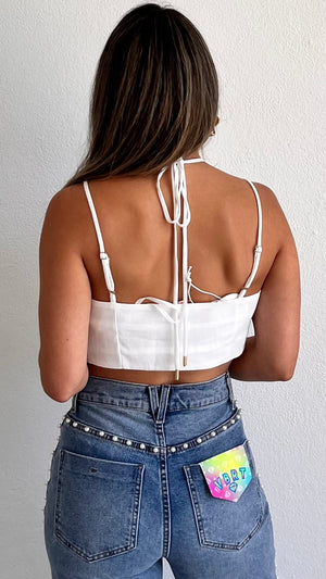 Tropical Orchid Look White Crop Top
