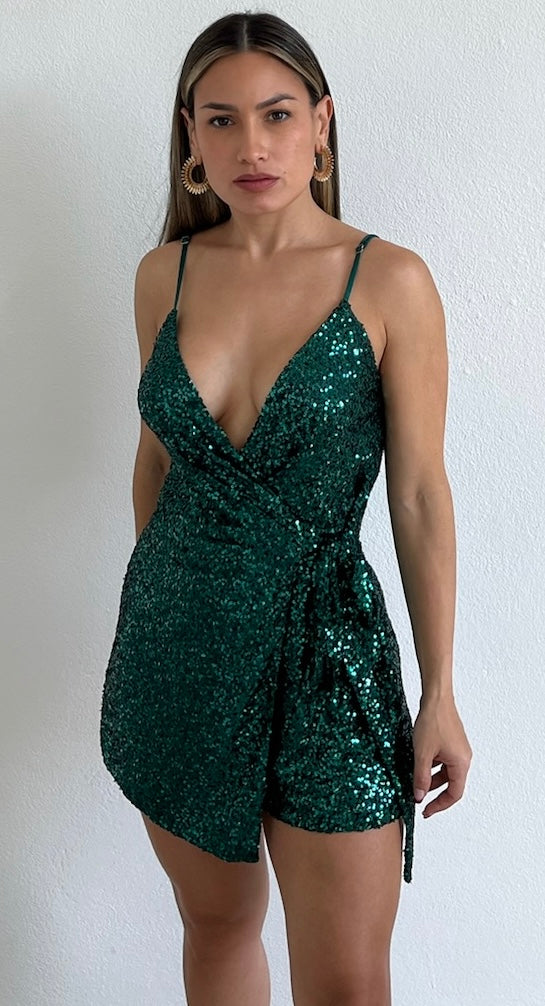 Walk with You Emerald Sequins Romper
