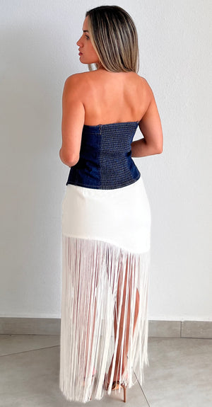 The Vest Strapless Denim Top