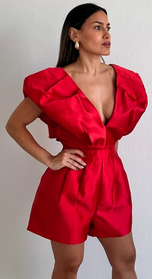 Moments to Remember V-Neck Red Romper