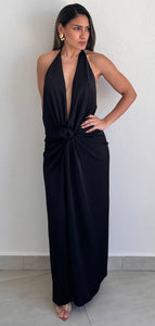 Ultimate Desire Black Halter Satin Dress