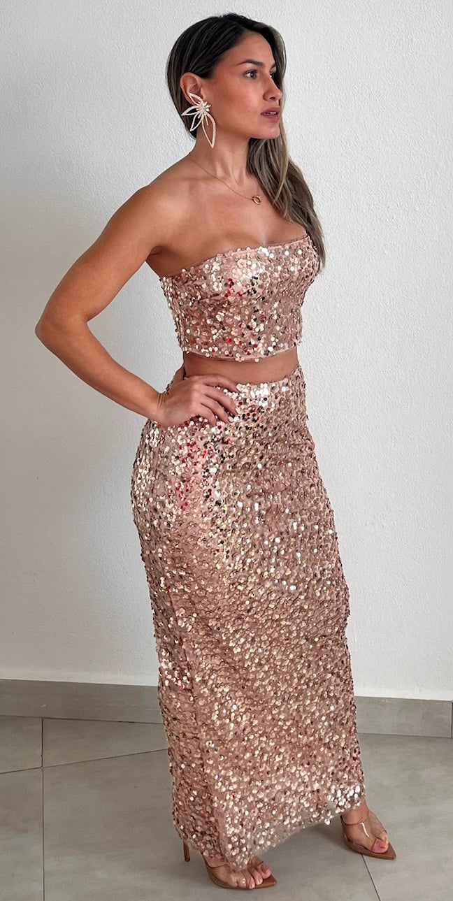 Keep Dazzling Rose Gold Sequins Two-Piece Set