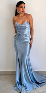 Purely Elegant Light Blue Satin Formal Dress