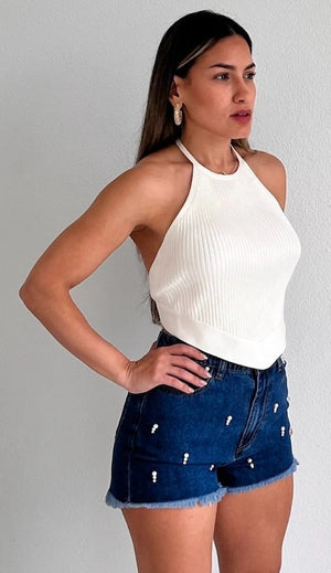 Always Easygoing Ivory Knit Halter Top