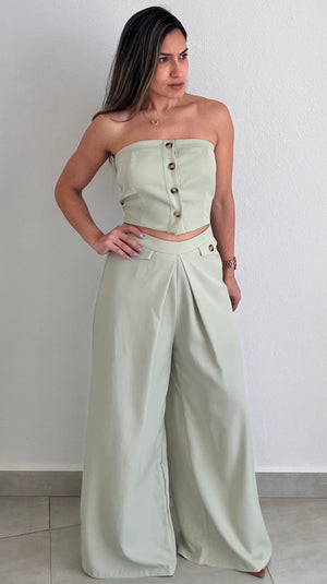 Memorably Stylish Sage Vest Two-Piece Set