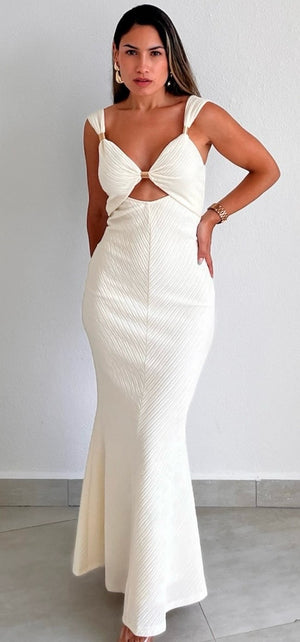 Goddess Style Beige Cut-Out Maxi Dress