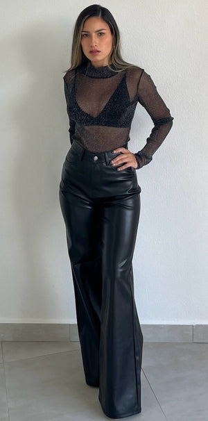 Edgy Perfection Black Leather Flare Pants