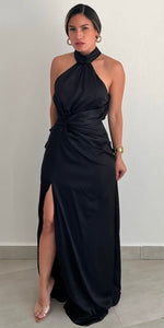 Glamorous Disposition Black Satin Formal Dress