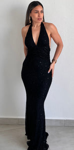All this Allure Black Halter Beaded Long Dress