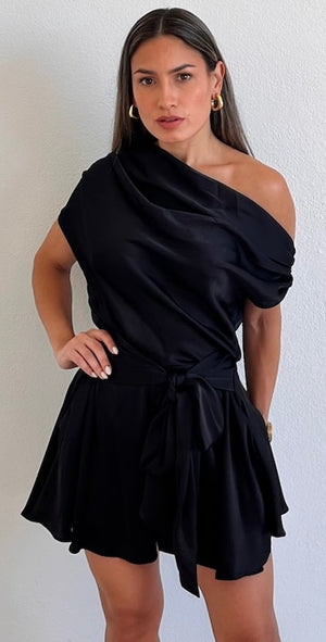 Effortless Style Black Satin Romper