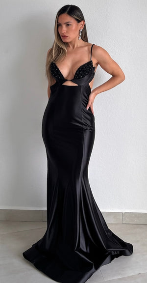 Gowning Around Black Satin Formal Gown