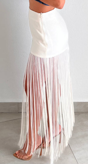 That Fringes Cream Asymmetrical Skirt