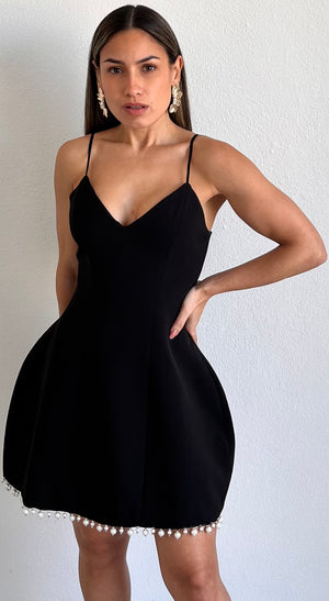 Simple Poise Black Pearls Fit & Flare Dress