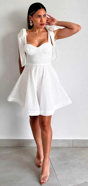 eyelet fit and flare dress 100% Cotton A Line Eyelet Fit & Flare Midi Dress No Belt Ivory / XS