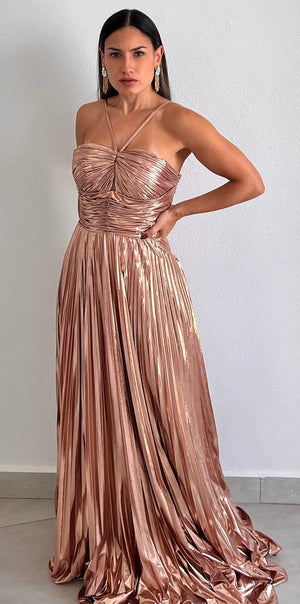 Metallic Angel Rose Gold Pleated Formal Gown Zil boutique Metallic Angel Rose Gold Pleated Formal Gown Zil boutique