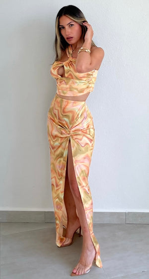 Outstanding Poise Mustard Print Two-Piece Set