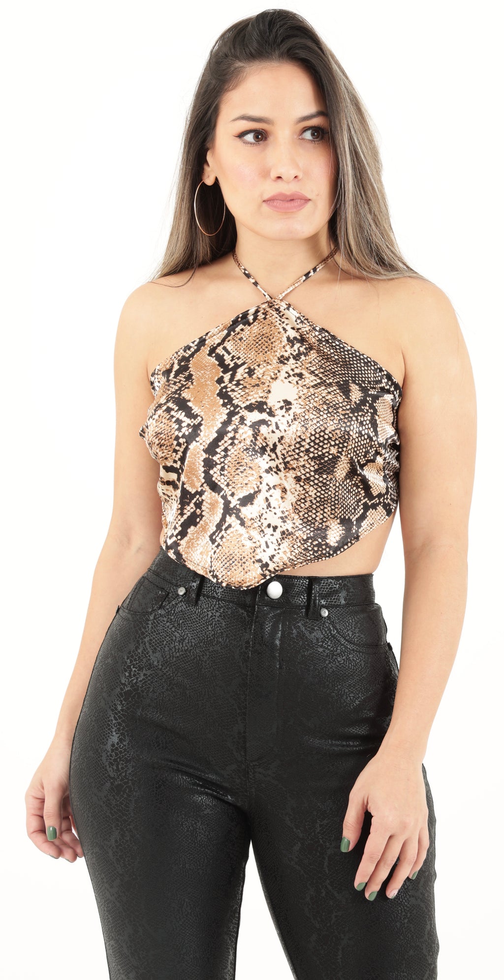 Fircely in Love Snake Print Satin Crop Top