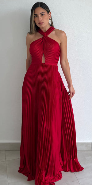 Keep You Enchanted Red Pleated Long Dress