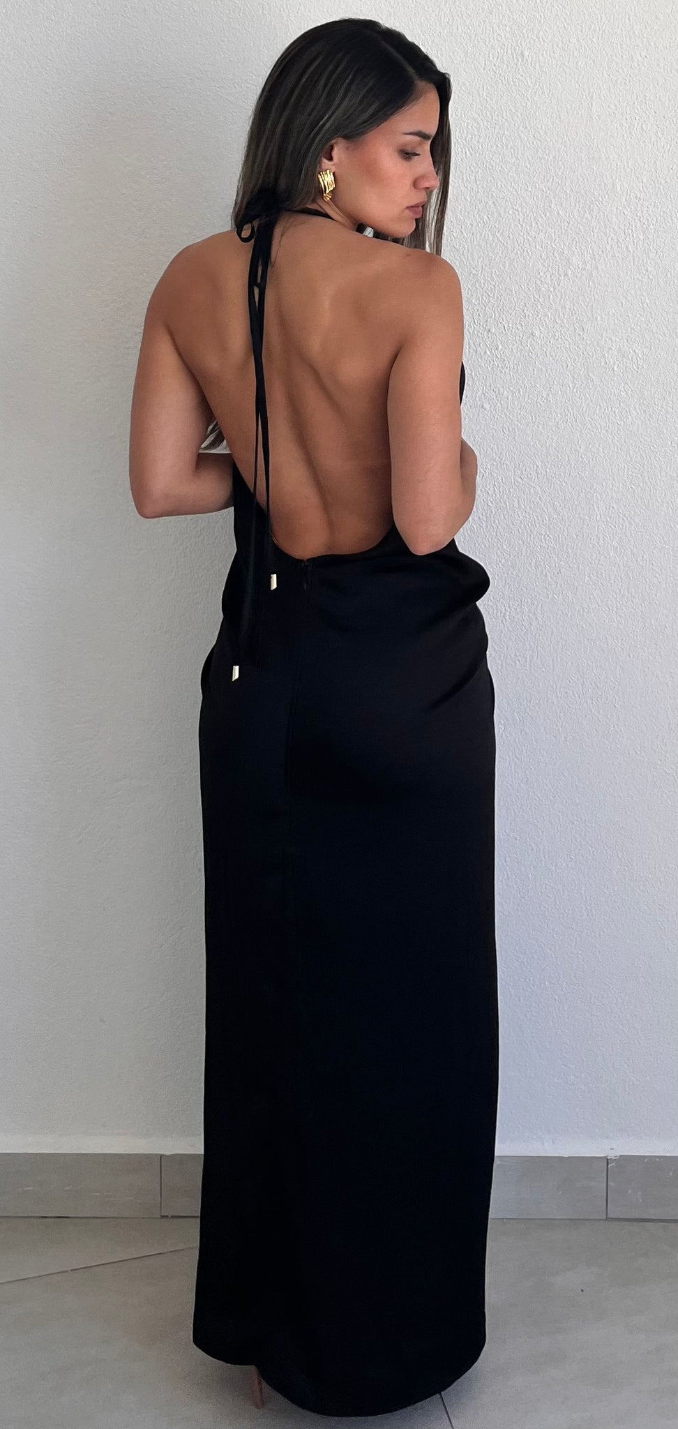 Ultimate Desire Black Halter Satin Dress