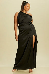 Radiant Mood Black Satin Long Dress