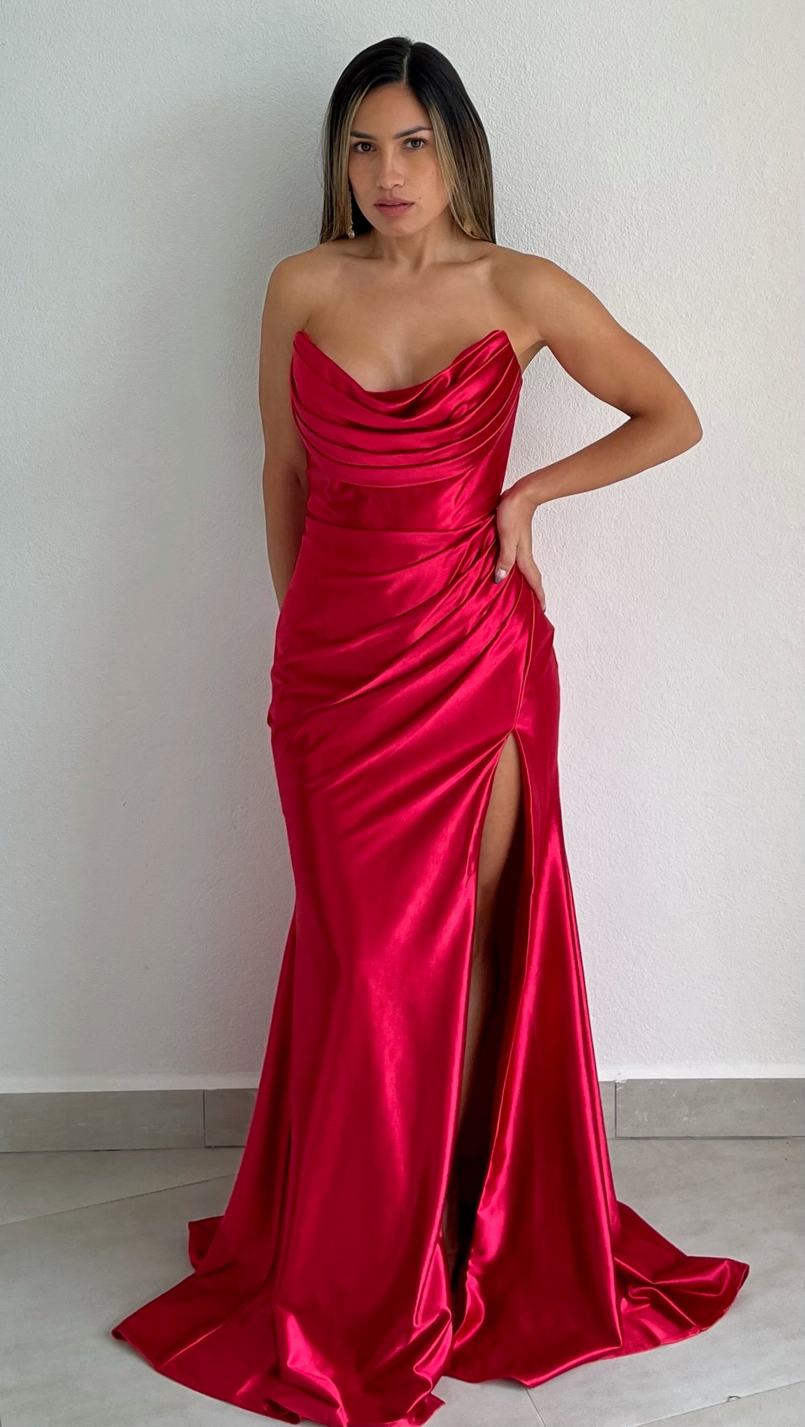 Made to Stun Red Satin Formal Gown