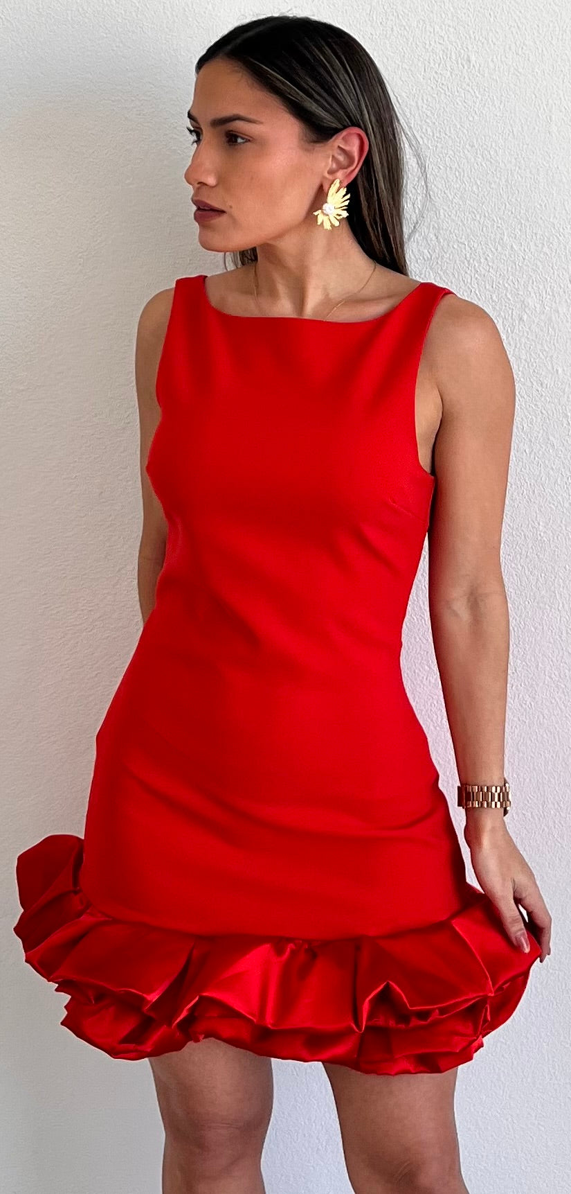 Exquisite Style Red Ruffled Cocktail Dress