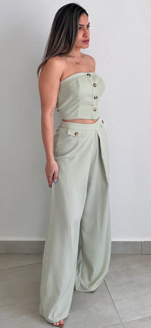 Memorably Stylish Sage Vest Two-Piece Set