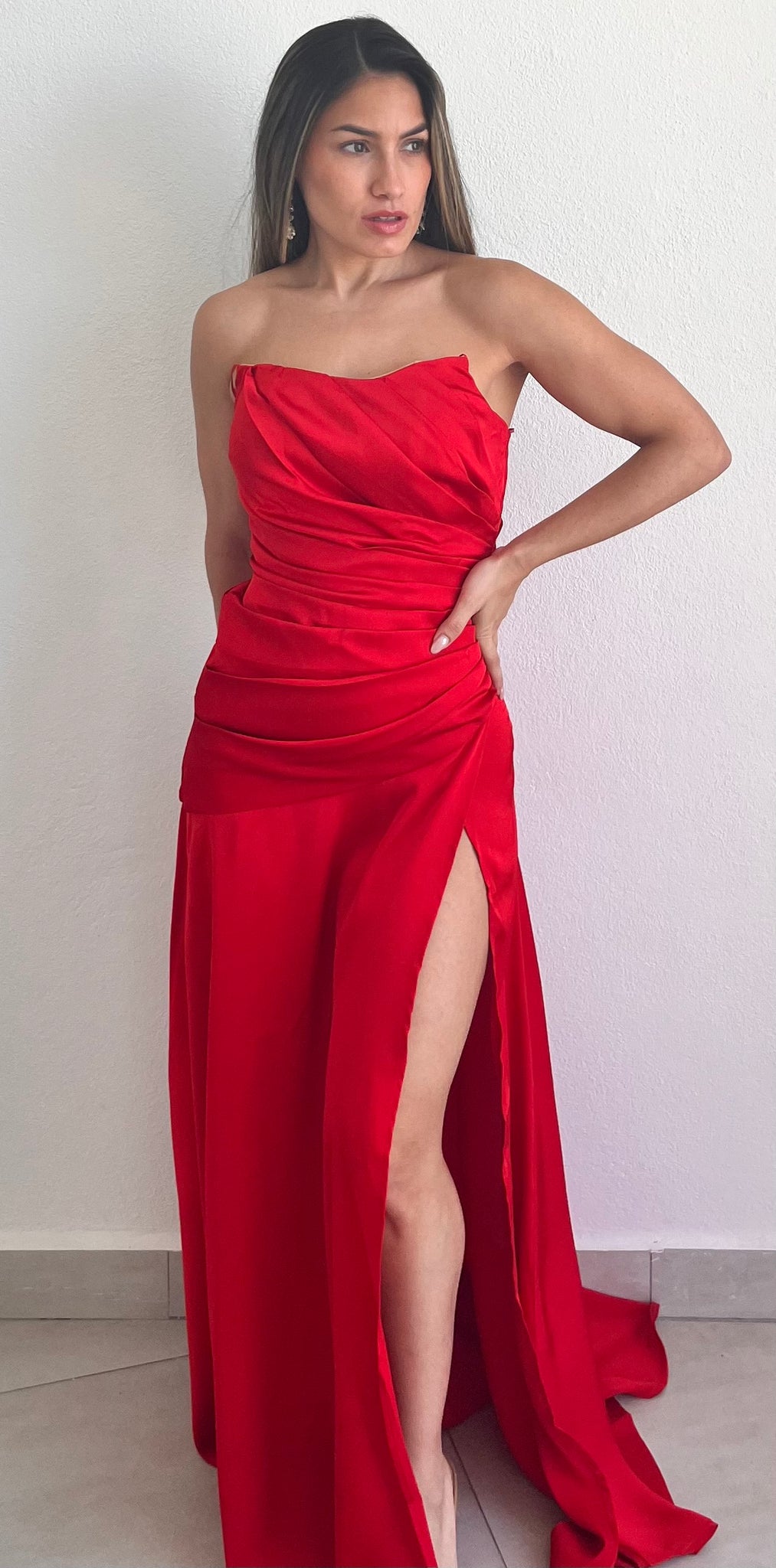 Stunning Example Red Satin Formal Dress