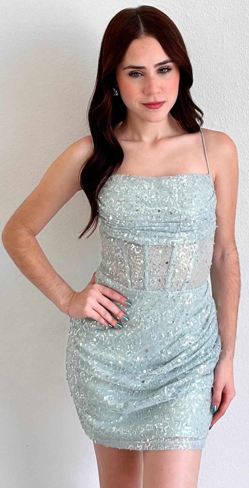 Prettiest Behavior Sage Lace Mini Dress