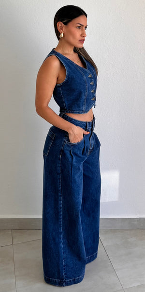 In Vest in Denim Two-Piece Set