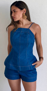 Poised Paring Denim Two Piece Set
