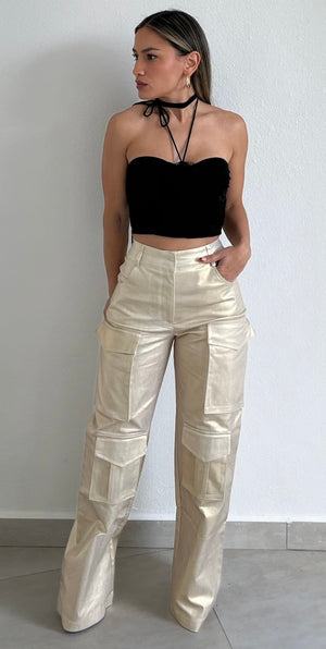 Ready to Vibe Gold Shimmer Cargo Pants