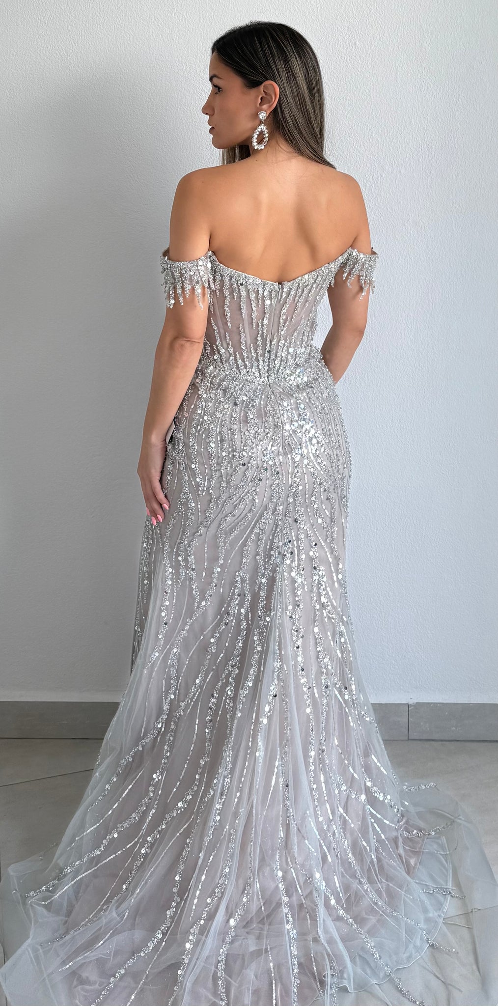 Phenomenal Allure Silver Off-Shoulder Sequins Formal