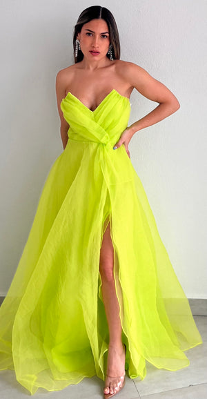 Brighter Side Strapless Lime Formal Dress