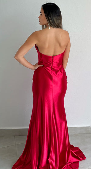 Made to Stun Red Satin Formal Gown