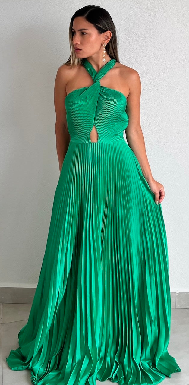 Keep You Enchanted Green Pleated Long Dress