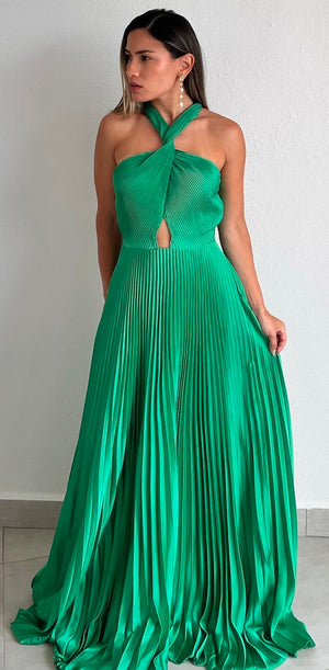 Keep You Enchanted Green Pleated Long Dress