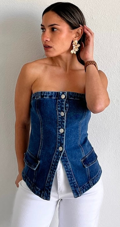 Popular Cutie Strapless Denim Top