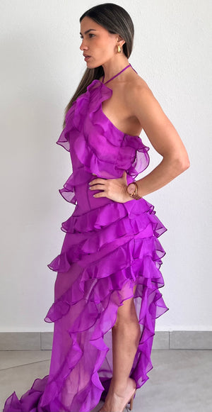 Last Forever Purple Ruffle Maxi Dress