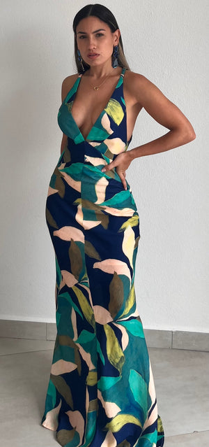 Summery Style Navy Print Maxi Dress