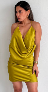 All About You Halter Lime Satin Dress