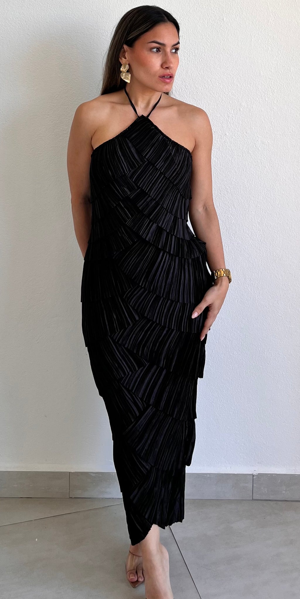 No Introductions Black Ruffled Midi Dress