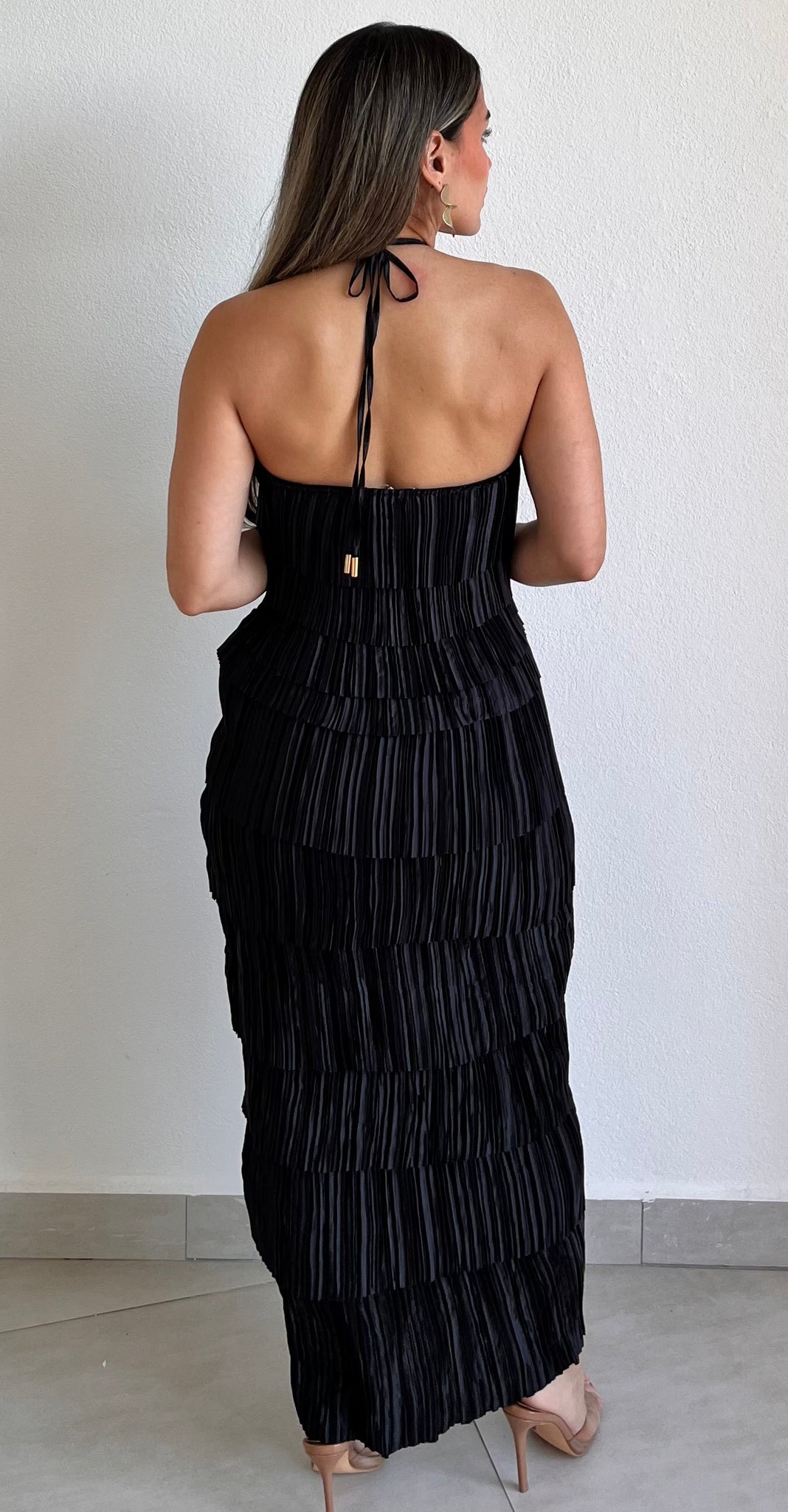 No Introductions Black Ruffled Midi Dress