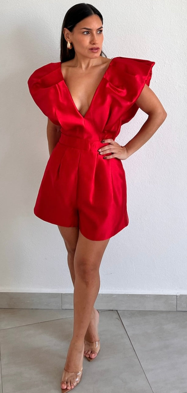 Moments to Remember V-Neck Red Romper