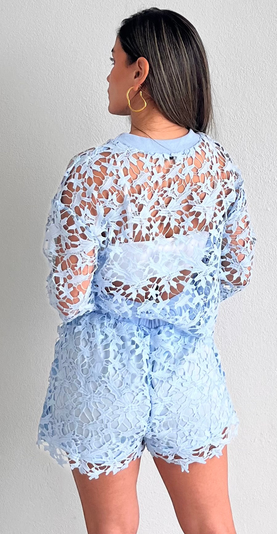 Lovely Musing Ligh Blue Crochet Two-Piece Set
