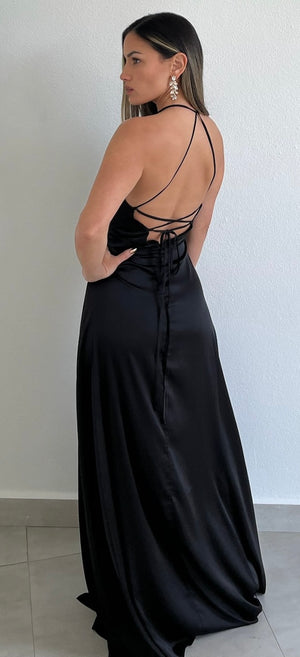 Classy Consideration Black Satin Long Dress