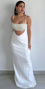 Flirty Luxury White Pearls Maxi Dress